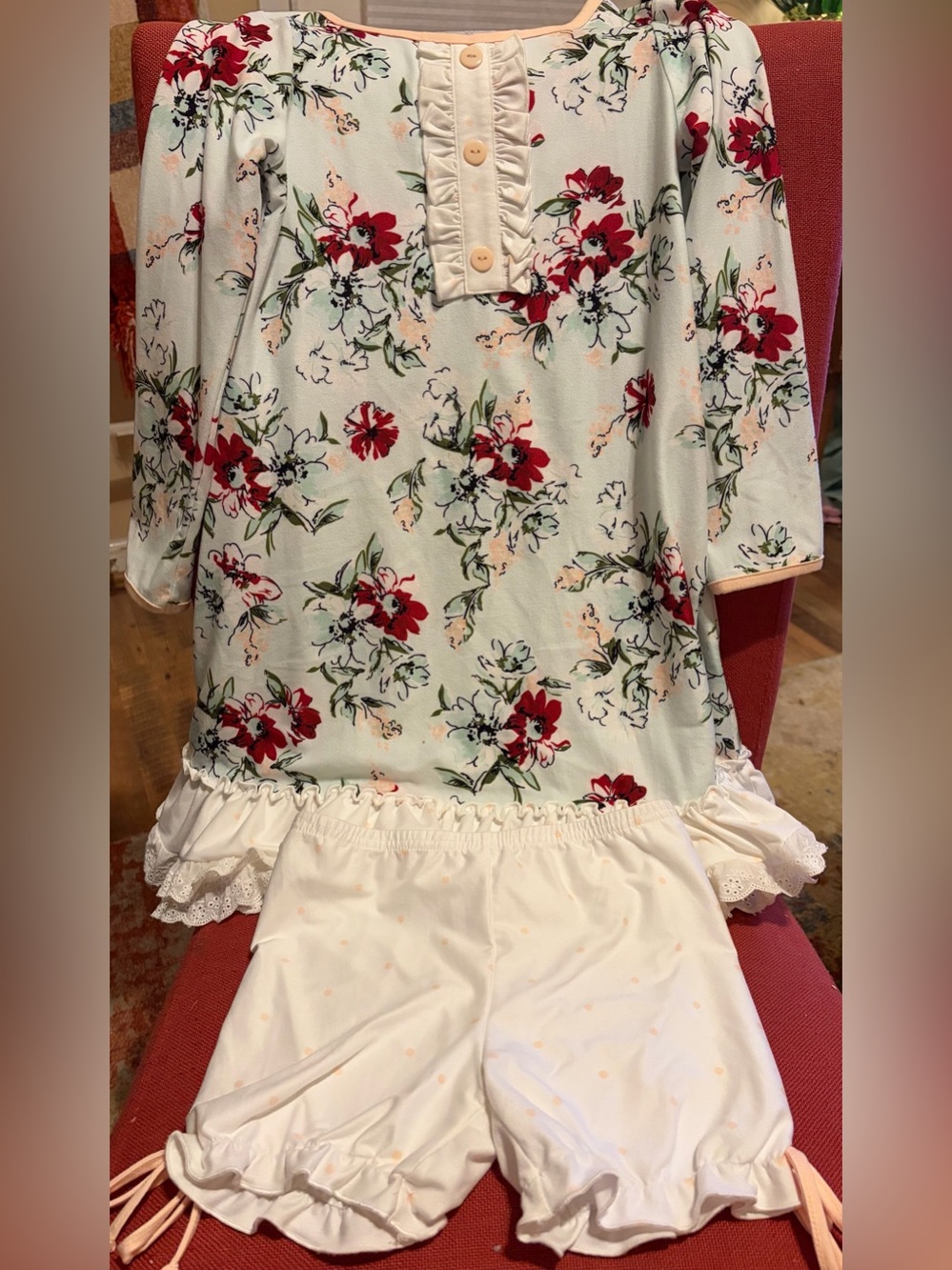 Girls Floral Mint and Red nightgown Set - Sweethoney